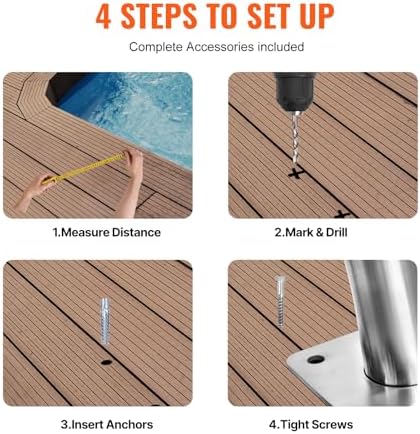 VEVOR Pool Handrail, 2 PCS 30x30 in Railing, Stainless Steel with Base Plate for Indoor/Outdoor, Safety Railing for Decks, Rust-Proof Grab Bar w/Grip Cover & Accessories for Spas