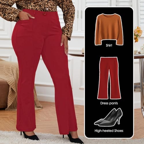 DGD Wrinkle-Free Stretch Dress Pants Plus Size for Women Pull-on Pant Ease into Comfort Office Pant