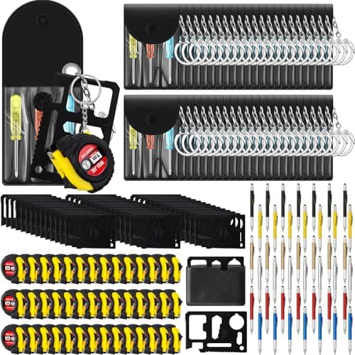 168 Pcs Mini Screwdriver Tape Keychain Set Multitool Pen Card Father's Gifts Bulk Mini Tool Set for Adult Men Dad (Multicolor)