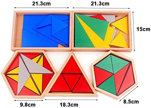 Montessori Wood Math Geometry Shape Teaching Aids Constructive Triangles Rectangular Pentagon 5 Sets Early Preschool Educational Toys