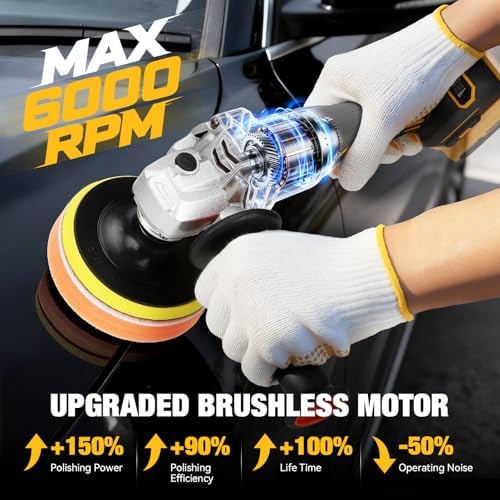 Cordless Buffer Polisher for Dewalt 20v Max Battery, Brushless Rotary Car Buffer Polisher, Variable Speed 1000-6000 RPM, Detachable Handle Polisher for Car Detailing,Sanding Waxing (No Battery)