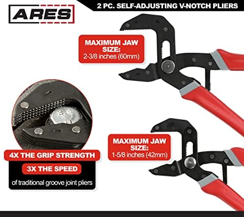 ARES 51009 2-Pc Self-Adjusting V-Notch Pliers Set - 7-In & 10-In