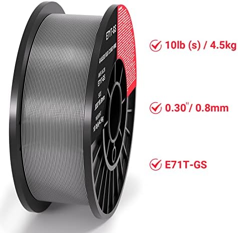 0.030 Flux core Welding Wire, 1 Spools E71T-GS 10lbs(4.5kg) Low Splatter gasless Carbon Steel Mig Welding Wire Compatible