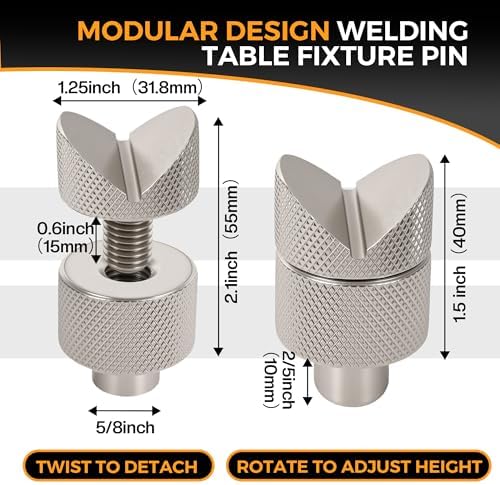 8 Pack Welding Table Fixture Pins - Adjustable Height, Welding Table Accessories V-Groove Round Tubing & Square Tube Fixtures, Heavy-Duty Carbon Steel With Anti-Slip Grip, 5/8" Welding Table Clamps