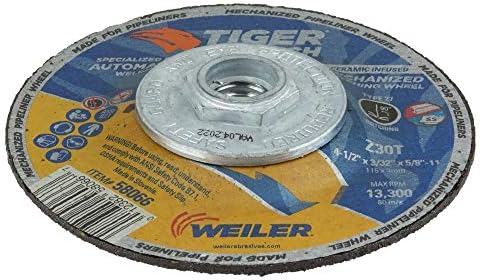Weiler 58066 4-1/2" x 3/32" Tiger Mechanized Pipeline, Z30T, Type 27, 5/8"-11 Nut (Pack of 10)