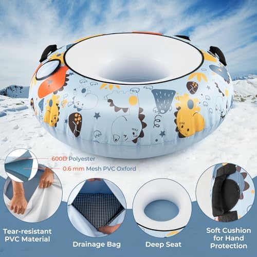 GYMAX Snow Tube, 52" Heavy Duty Inflatable Snow Sled for Kids and Adults w/Padded Handles & Tow Rope Hook, Premium Polyester Oxford Cover, Sledding Toboggan Winter Outdoor Fun
