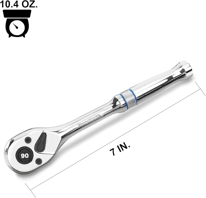 DURATECH 3/8-Inch Drive Ratchet, 90-Tooth Quick-Release Ratchet Wrench | Reversible, Cr-V Made, 4° Swing, Full Polished, Professional Socket Wrench for Men Women Stocking Stuffers for Men Women