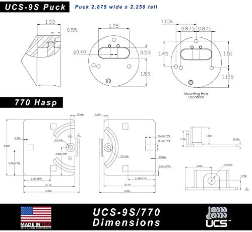 PACLOCK's UCS-9S/770 Hasp and Puck Combo Kit, Stainless Steel Body, Grey Hasp, High Performance 6-Pin Cylinder, One Lock Keyed to a Number U-Pick! w/ 2 Keys, No Backplates