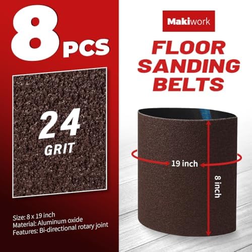 8 inch x 19 inch 24 Grit Sanding Belts, 10 Pack, EZ 8 Drum Sander Sandpaper Rolls for Woodworking and Floor Polishing, Aluminum Oxide Sander Sleeves