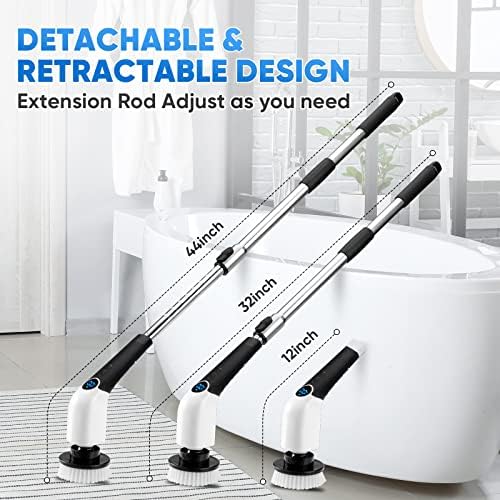 Electric Spin Scrubber, 2024 New Cordless Cleaning Brush with 8 Replaceable Brush Heads, Power Shower Scrubber Long Handle, Extendable Handheld Electric Scrubber for Bathroom Floor Tub Tile