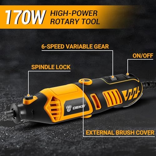 DEKOPRO Rotary Tool Kit, 1.5-Amp Corded Power Rotary Tools with 42" Flex Shaft, 6 Variable Speed, 8,000-35,000 RPM, 129 Pcs Accessories Kit for Cutting, Sanding, Grinding, Carving & DIY Projects