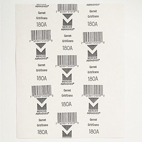 Mercer Industries 205180A - 9 x 11 Garnet Paper Sheets, Grit 180A (100 pack)
