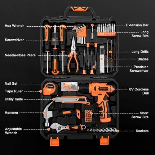 157-Piece Tool Set, 8V Cordless Drill Set, Hand Tool Kit for Men and Women