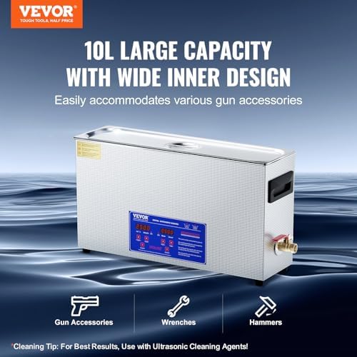 VEVOR 10L Sonic Gun Cleaner, 300W Professional Ultra Sonic Cleaning Machine with Timer & Heater, 40kHz Digital Sonic Cleaner with Basket for Gun Parts, Bullets, Military Supplies
