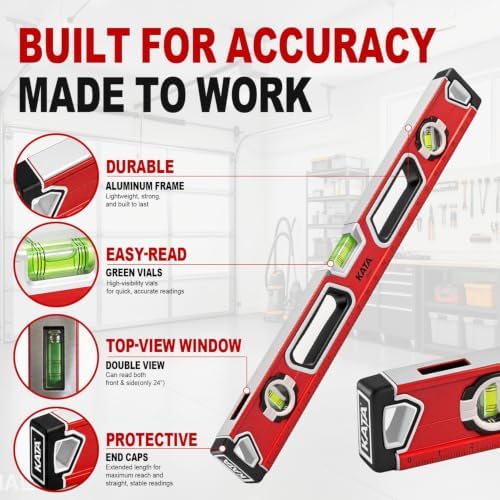 KATA 3-Piece Magnetic Level Set, 12/24/40 Inch Aluminum Spirit Leveler Tool