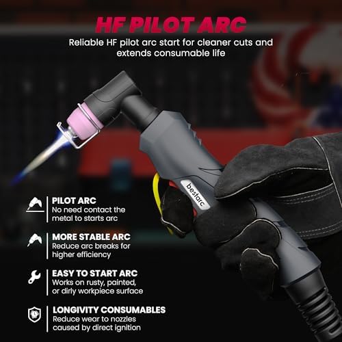 Bestarc 60A Pilot Arc Plasma Cutter, 110/220V, LED Display, Air Sensor