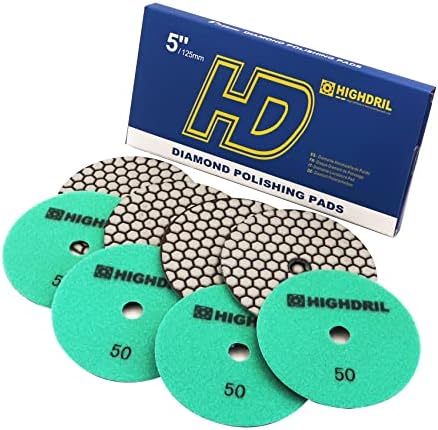 Dry Diamond Polishing Pads - 8pcs 5 inch #50 Sanding Pads Kit for Granite Marble Ceramic Used on Angle Grinder or Polisher