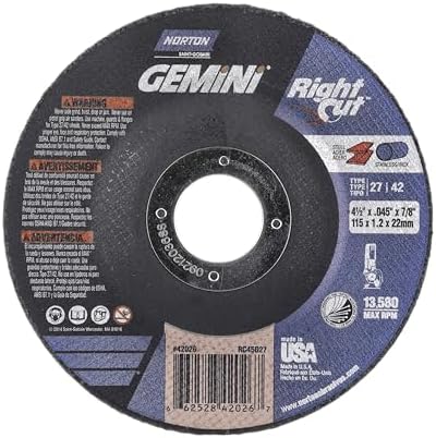 Norton 4-1/2 Inch Gemini Cut-Off Wheels for Right Angle Grinder, Durable Cutting Discs, Pack of 25