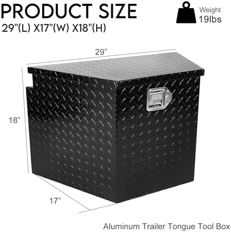 BLACKHORSE-RACING Heavy Duty Aluminum Trailer Tongue Tool Box for Pick Up Truck Bed RV ATV with Lock & Keys 29"(L) X17(W) X18(H)-Black