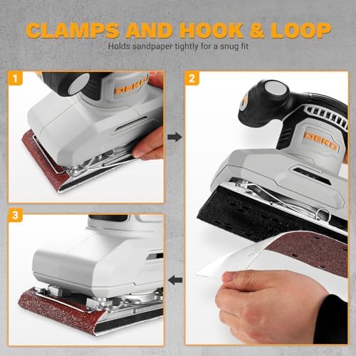 2.2 Amp 1/3 Sheet Palm Sander for Woodworking, Variable Speed up to 26,000 OPM, Corded Electric Sheet Finishing Sander with 15 pcs Sandpaper and Dust Box for Wood Polishing Sanding