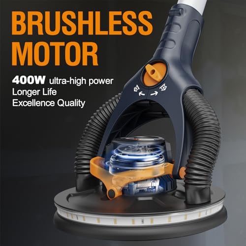 MAXXT 4mm Random Orbital Drywall Sander, Brushless 400W 3.5A Foldable Electric Wall Sander, Sander Tool with 1&2 Modes Suction Switching, Memory Variable Speed, 180° Flex Head, LED Light, Carry Bag