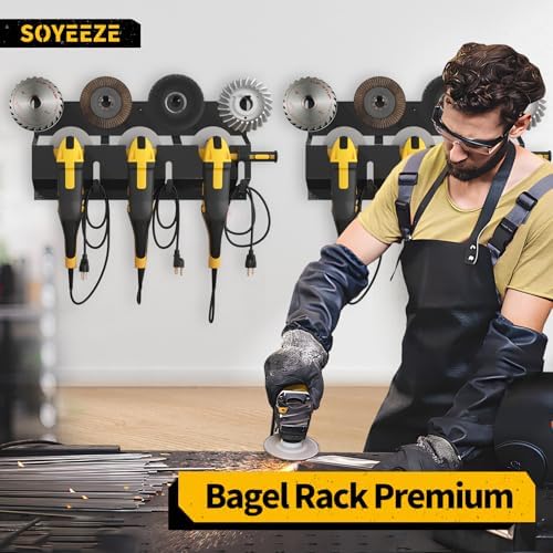 SOYEEZE Angle Grinder Holder, Angle Grinder Tool Stand for Milwaukee/Dewalt 2 Pack, 6 Bay Tool Storage Rack, Wall Mount Bracket for Cutters Polishers, Garage and Workspace