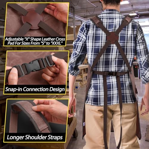 Woodworking Apron for Men, Shop Apron Bib Work Apron with 9 Tool Pockets