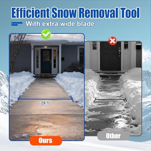 29" Wide Metal Snow Pusher, Push Snow Shovel with 15" Height & 2 Wheels, Adjustable Angle & Height Handle for Effortless Snow Clearing Driveway Sidewalk (Single Rod)