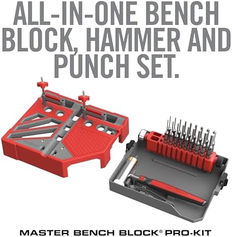 Real Avid Master Bench Block Pro-Kit - Non-Marring Armorers Block, Roll Pin Punch Set & Standard Pin Punch Set + Hammer with 4 Interchangeable Heads
