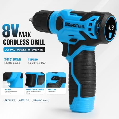 KingTool 156-Piece Blue Tool Kit, 8V Cordless Drill for Home Repairs & DIY