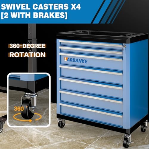 LARBANKE 7-Drawer Rolling Tool Chest with Wheels,Locks,Blue Tool Cabinet