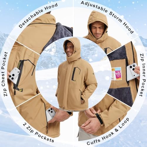 QPNGRP Mens Waterproof Ski Snowboard Jacket Winter Windproof Snow Coat