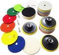 4 Inch Dry Diamond Polishing Pads Set - 1 Box of 34 Piece Dry/Wet Granite Sanding Pad for Bufffing Marble Quartz Concrete Stone Tiles Used for Grinder Polisher Drill