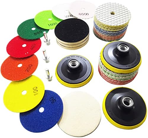 4 Inch Dry Diamond Polishing Pads Set - 1 Box of 34 Piece Dry/Wet Granite Sanding Pad for Bufffing Marble Quartz Concrete Stone Tiles Used for Grinder Polisher Drill
