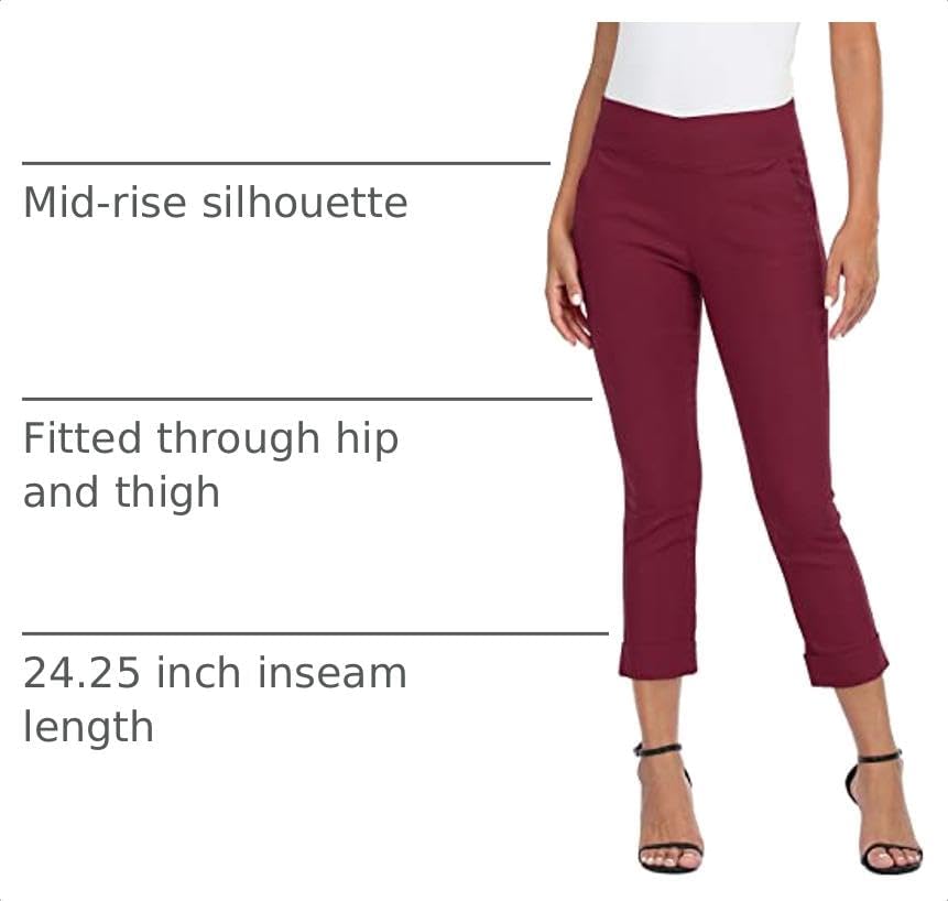 HDE Pull On Capri Pant for Women w/Pockets Elastic Waist Cropped Work Pant