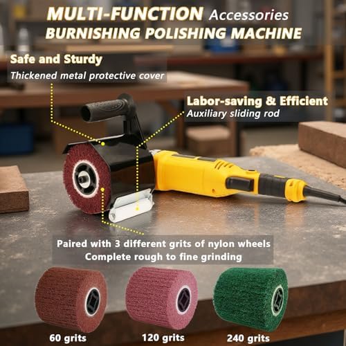 Burnishing Polishing Machine Adapter for Angle Grinder, US 5/8-11 Thread,Handheld Electric Polisher Attachment with auxiliary slider for Metal, Stainless Steel, Wood Grinding and Polishing.