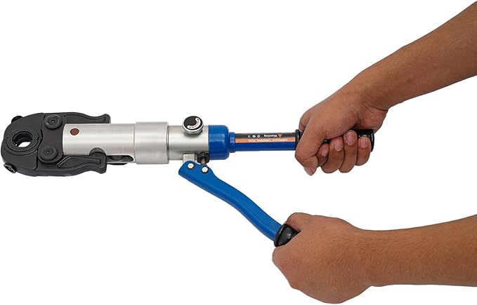 Pipe Crimper Copper Pipe Press Crimping Tool Kit 360° Rotatable Crimp Head Hydraulic Copper Tube Crimping Tool for Copper Tees Elbows Straight Pipes with 3 Molds (1/2", 3/4", 1") (Blue)