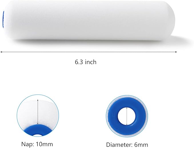 Mister Rui Foam Paint Roller, 36 Pack, 6 Inch High Density Foam Paint Roller Covers, Sponge Paint Rollers, Mini Rollers, Small Paint Rollers for Painting Walls, Cabinets, Doors