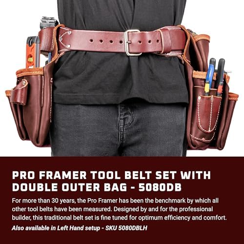 Occidental Leather Pro Framer Tool Belt Set with Double Outer Bag - Large - 22 Pockets & Tool Holders - Premium Top-Grain Leather - Made in USA