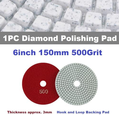 Diamond Polishing Pad, 6 inch 150 mm 500 Grit Sanding Discs for Grinder & Polisher, Hook and Loop Backing Pad for Grinding Buffing Granite Marble Concrete Stone (1 Piece)