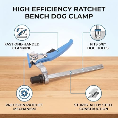 Fafeicy 2 Pcs Bench Dog Clamp 5/8 Inch Dog Hole Quick Ratchet Clamp for Woodworking Carving Routing Polishing by Craftsmen