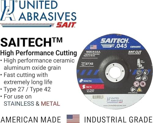 United Abrasives-SAIT 22068 Saitech™ High Performance Cut-Off Wheels (Type 27/Type 42 Depressed Center) 4" x .045" x 5/8", 50-Pack