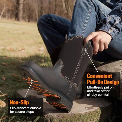 NINGO Men's Steel Toe Work Boots, Waterproof Wellington Safety Boots