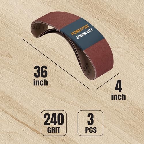POWERTEC 3PK 4x36 Sanding Belts, 240 Grit Aluminum Oxide, 4 x 36 Inch Sanding Belts for Benchtop Belt and Disc Sander, Belt Sandpaper, Woodworking, Metalworking, Paint, Rust Removal (110153)