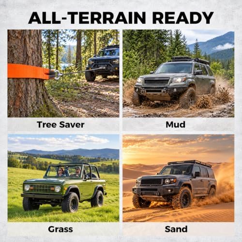 HORUSDY Nylon Heavy Duty Tow Strap Recovery Strap with Hooks 3" x 30Ft - 35,000 LBS Break Strength, 2" Shackle Hitch Receiver + 3/4 D Ring Shackles (2pcs), Recover Your Vehicle Stuck in Mud/Snow