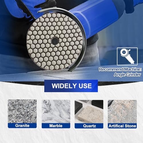 SHDIATOOL 5 Inch Dry Diamond Polishing Pads Set of 7 Pieces for Granite Marble Quartz