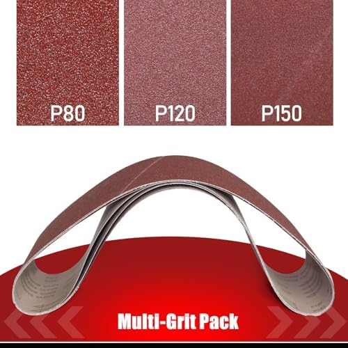 BOSHCRAFT 6 x 48 Inch Belt Sander Sanding Belt, 12 Pack Belt Sander Paper 80/120/150 Grits Assortment Aluminum Oxide Sanding Belts for Belt Sander Knife Sharpening Wood Metal Polishing