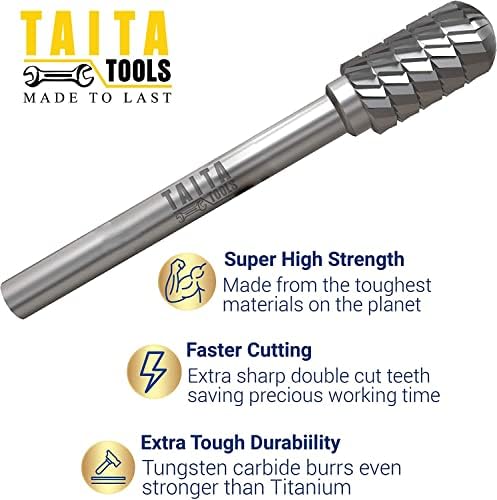 Carbide Burr 1/4" Shank, SC-5 Tungsten Double Cut Rotary Die Grinder Bits - Cutting Burrs for Milwaukee, Dewalt and Makita Die Grinder Accessories - Wood Carving Metal Working & Sturdy Storage Case