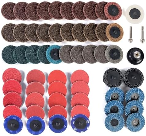 60PCS 2 Inch Sanding Disc Quick Change Disc Set with Shank Holder Fits Various Grinder Roll Lock Disc Die Grinder Surface Conditioning, Polishing, Finishing and Burr Rust Paint Removal