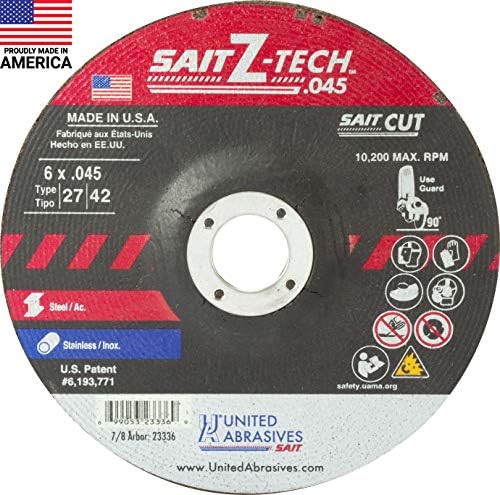 United Abrasives- SAIT 23336 Z-Tech High Performance Cut-Off Wheels (Type 27/Type 42 Depressed Center) 6" x .045" x 7/8", 50-Pack